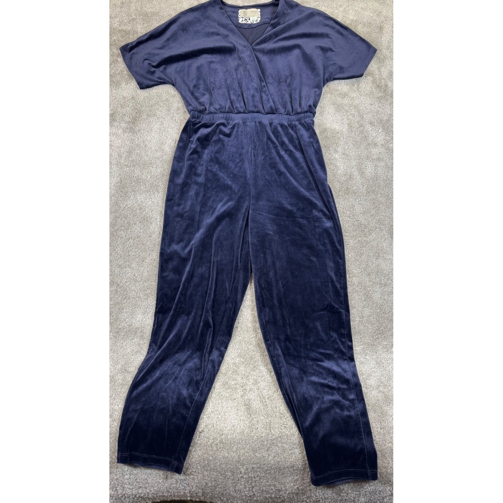 Saturday Sunday Anthropologie Navy Blue Velvet V-Neck Jumpsuit XS Loungewear